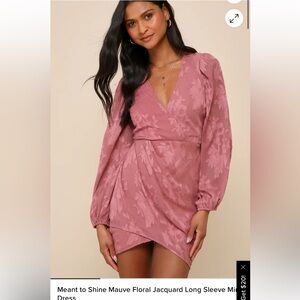 Meant to Shine Mauve Floral Jacquard Long Sleeve Mini Dress
